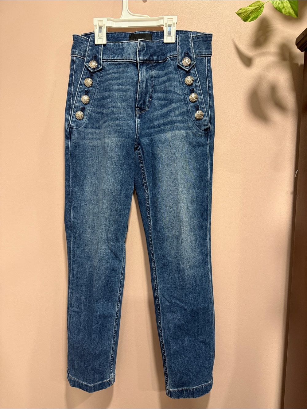 White House Black Market High-Rise Straight Button-Accent Jeans
